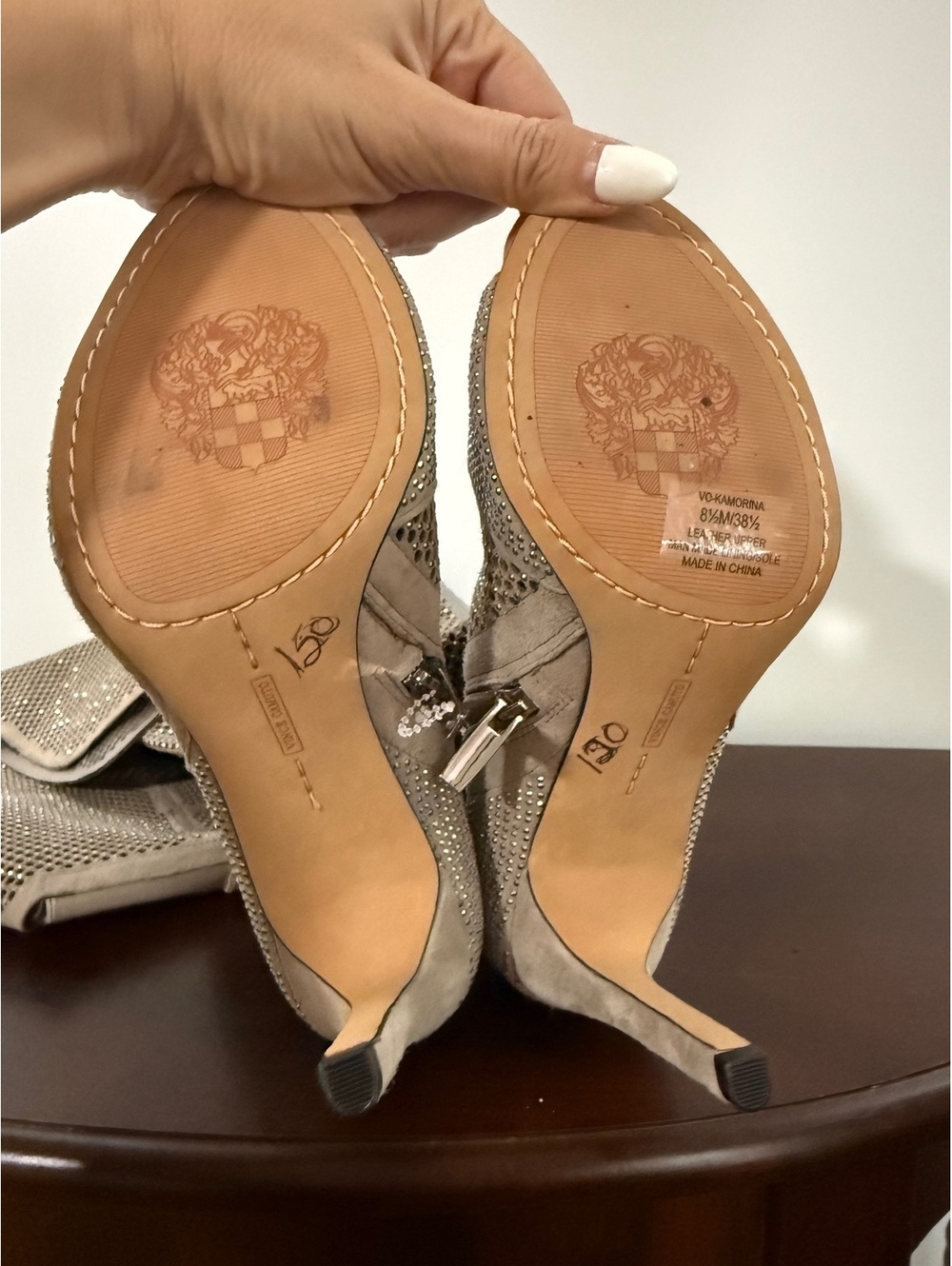 Vince Camuto Kamorina Rhinestone Over-the-Knee Peep Toe Boots Size 8.5 - Picture 6 of 9